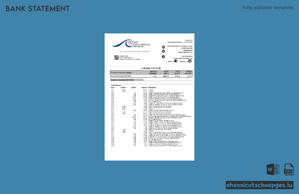 USA Maine Ocean Communities Federal Credit Union Kontoauszug (Word-Format, 3 Seiten), Beispielvorschau